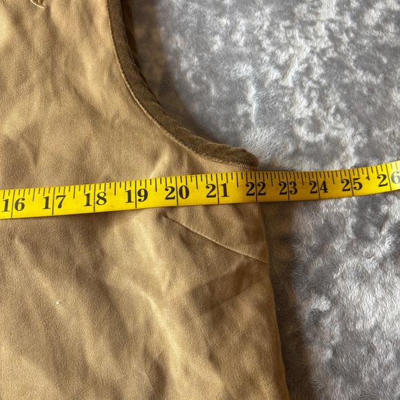 Suede Vest with Floral Embroidery Sleeveless Brown Trimmed Button Down Top - Picture 9 of 14